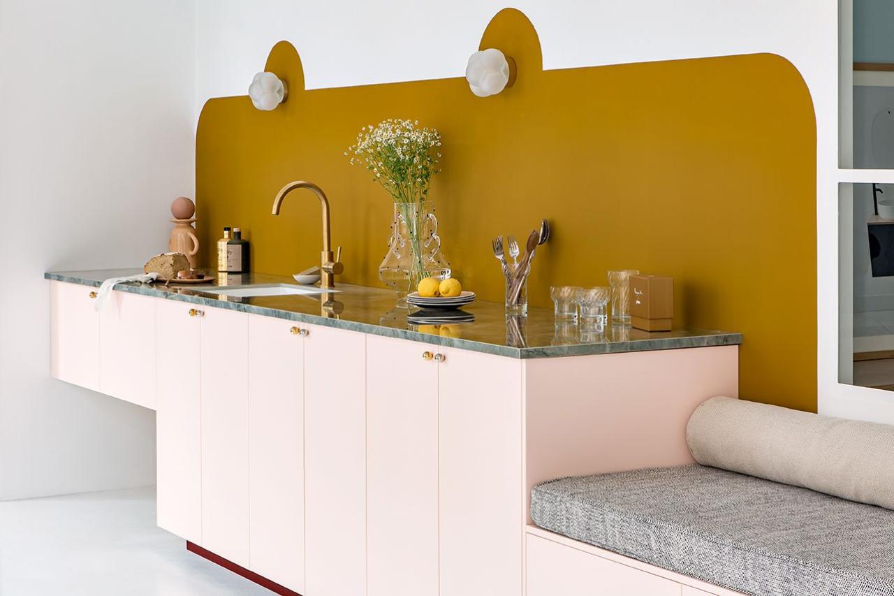 A Rose calcaire kitchen created by Margaux Keller