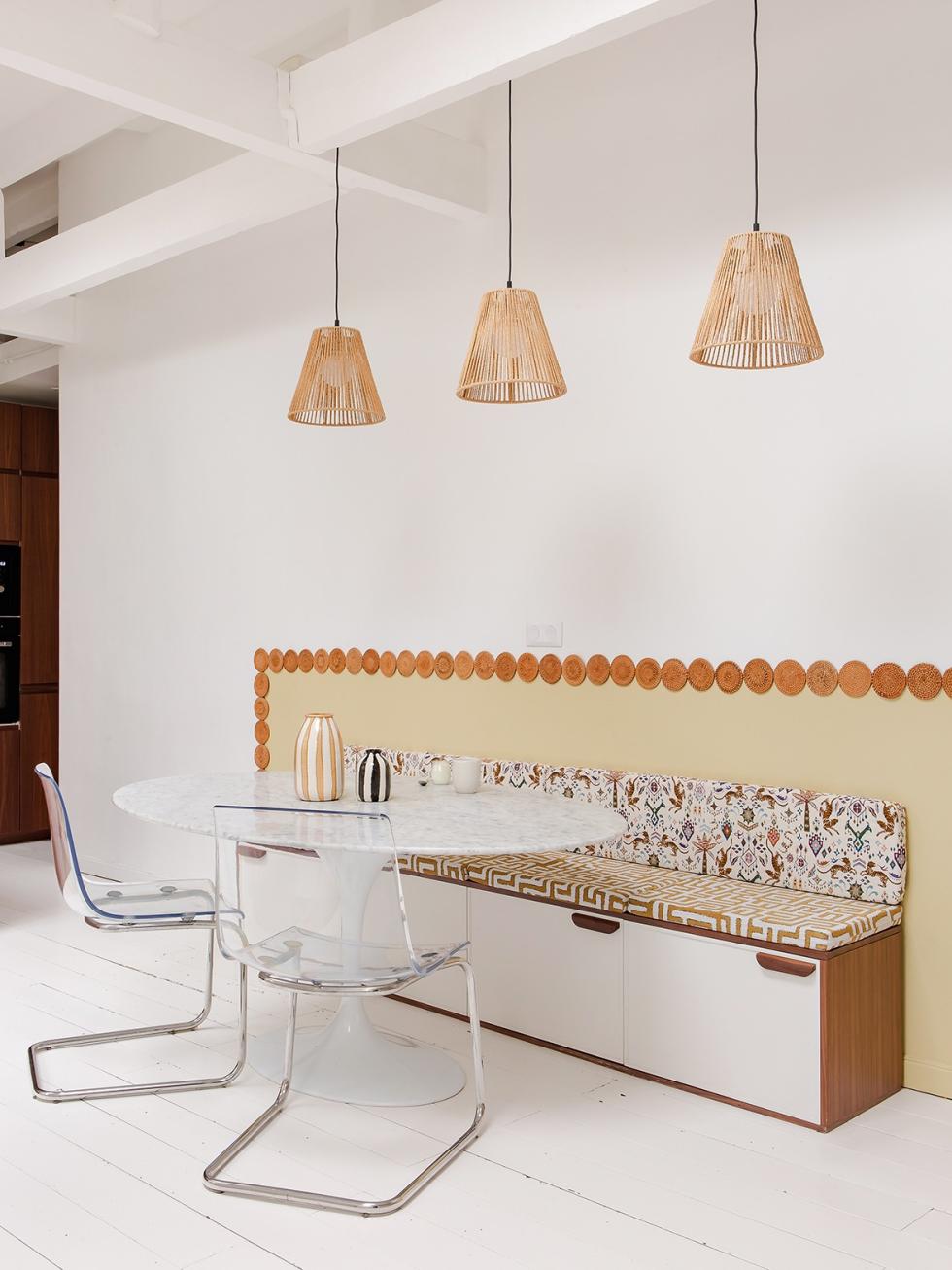 Banquette galet et noyer