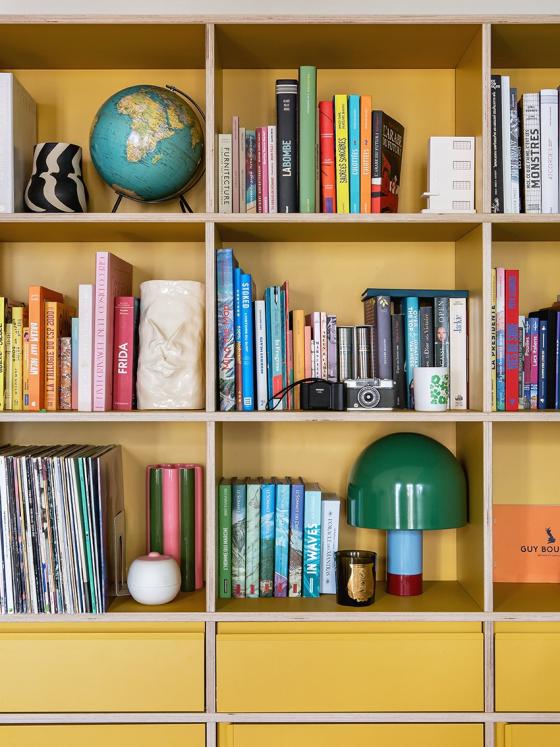 Lisa Gachet's yellow bookshelves
