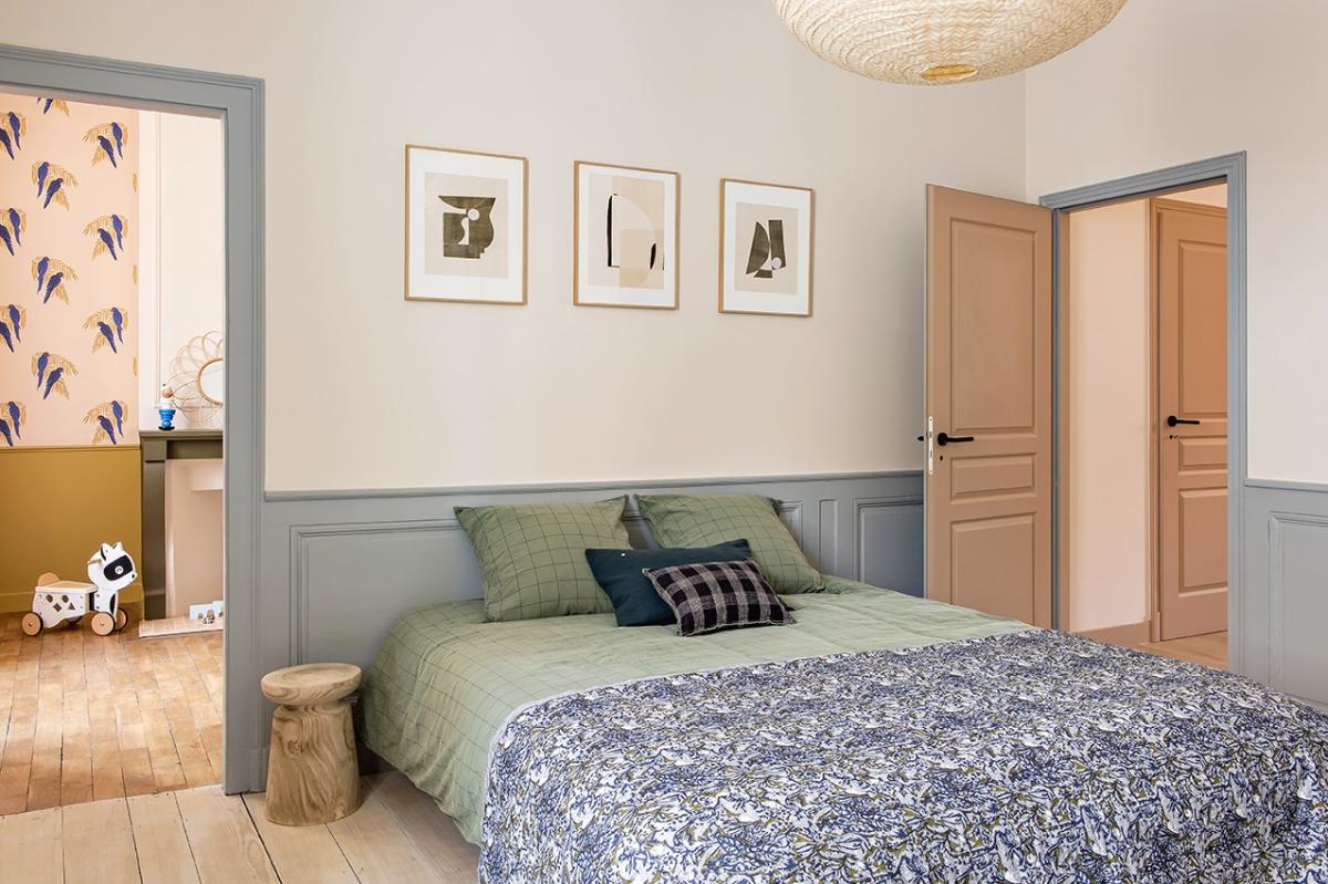 Master bedroom with Glacier blue detailing