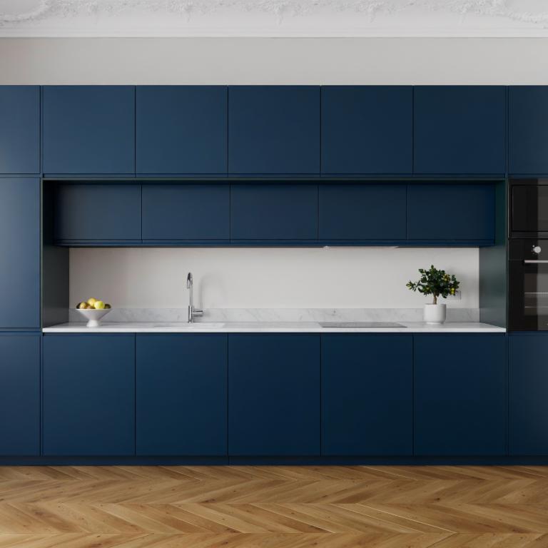 A kitchen with a geometric look