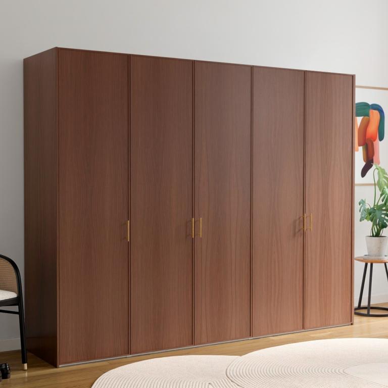 A 5-door walnut wardrobe