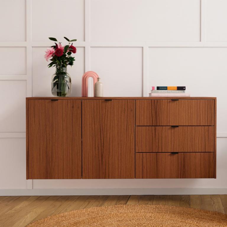 A buffet with doors and large drawers