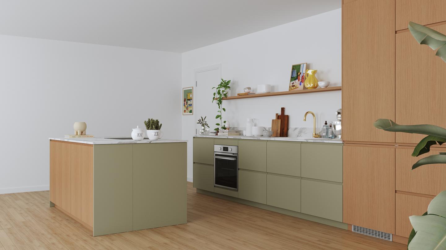 plum living Kitchen Natural Oak, Green 05 - Stone