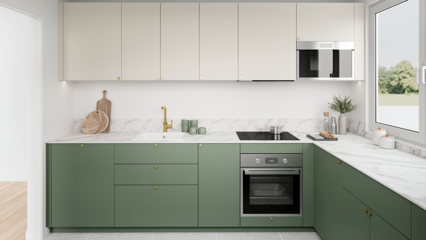 plum living Kitchen Green 03 - Vert de gris, Beige 05 - Ivoire