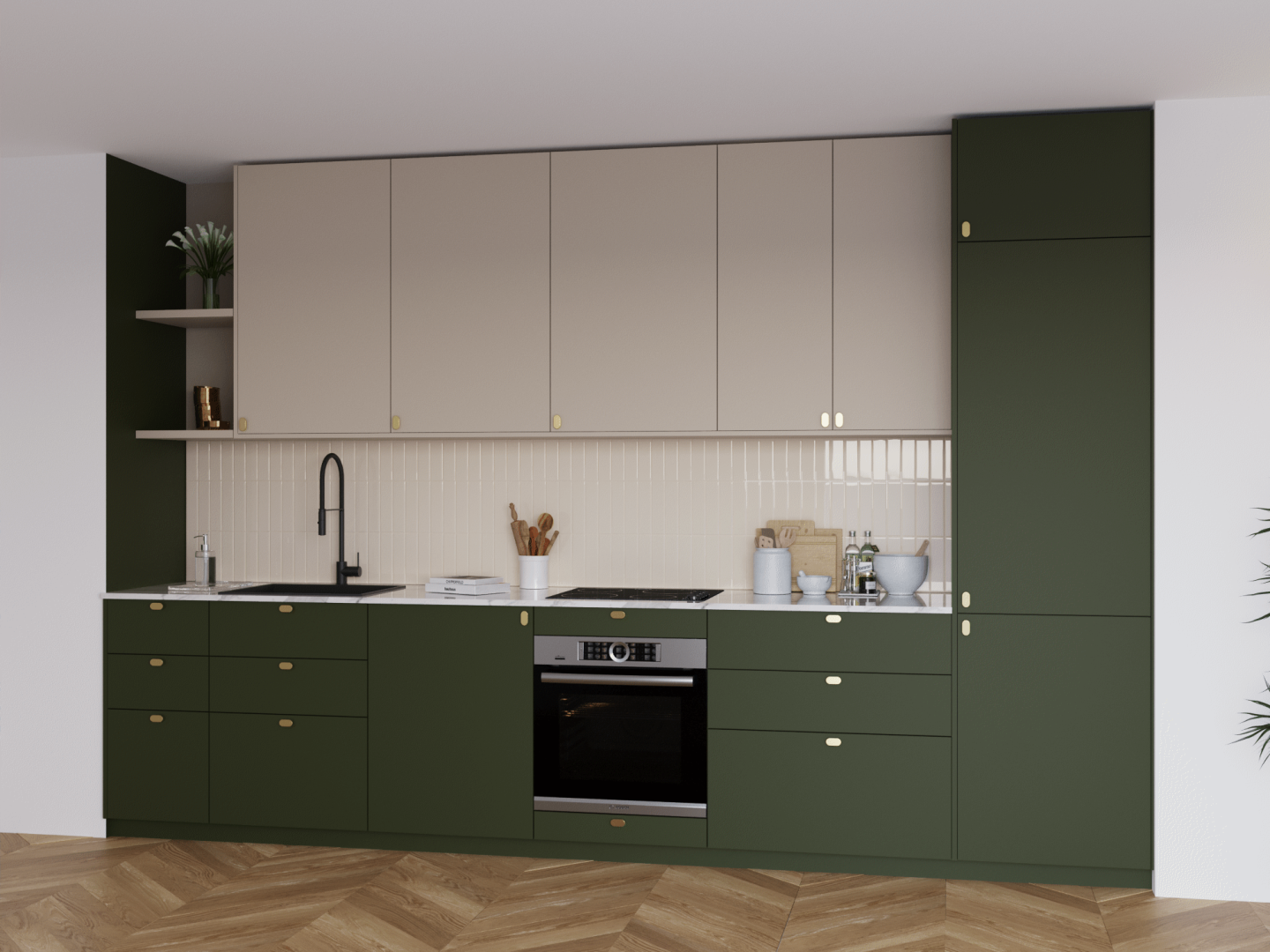 plum living Küche Grün 06 - Olive, Beige 04 - Lin