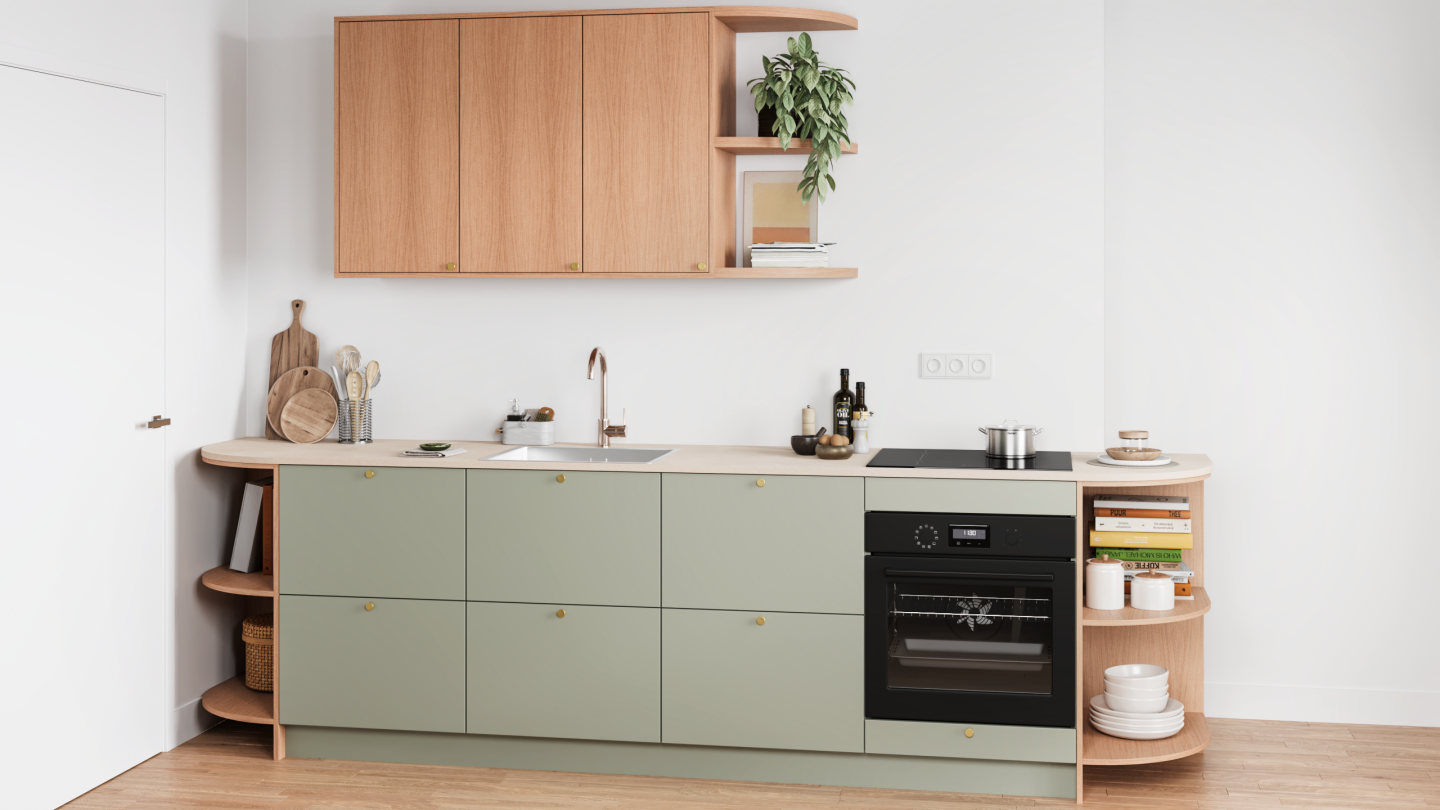 plum living Kitchen Natural Oak, Green 05 - Stone