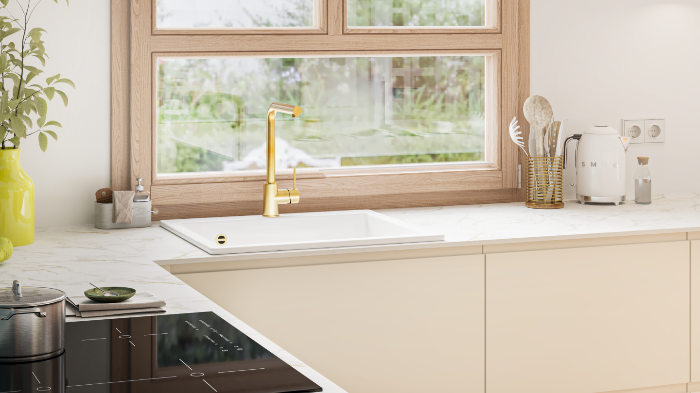plum living Kitchen Beige 05 - Ivoire, Honey oak
