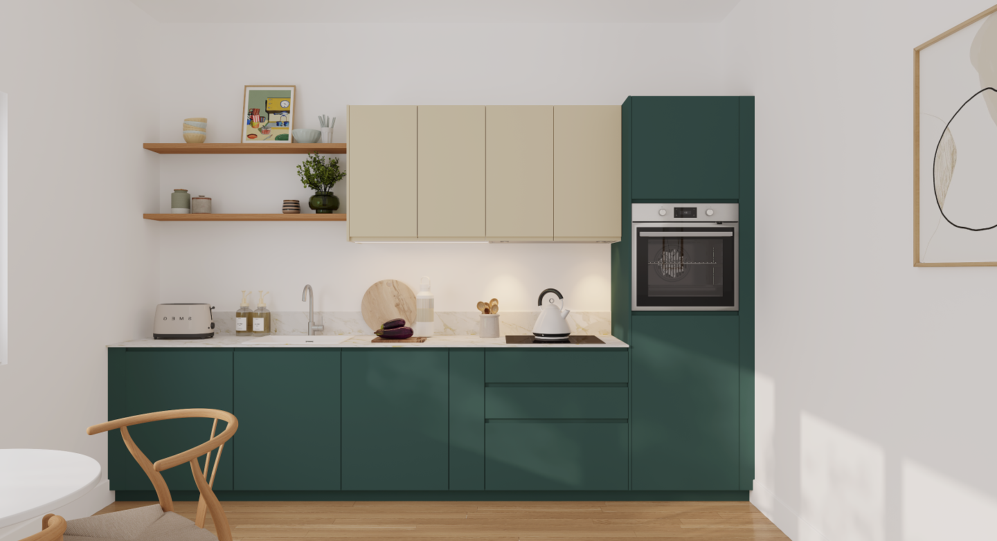 plum living Kitchen Beige 04 - Lin, Green 13 - Canopée