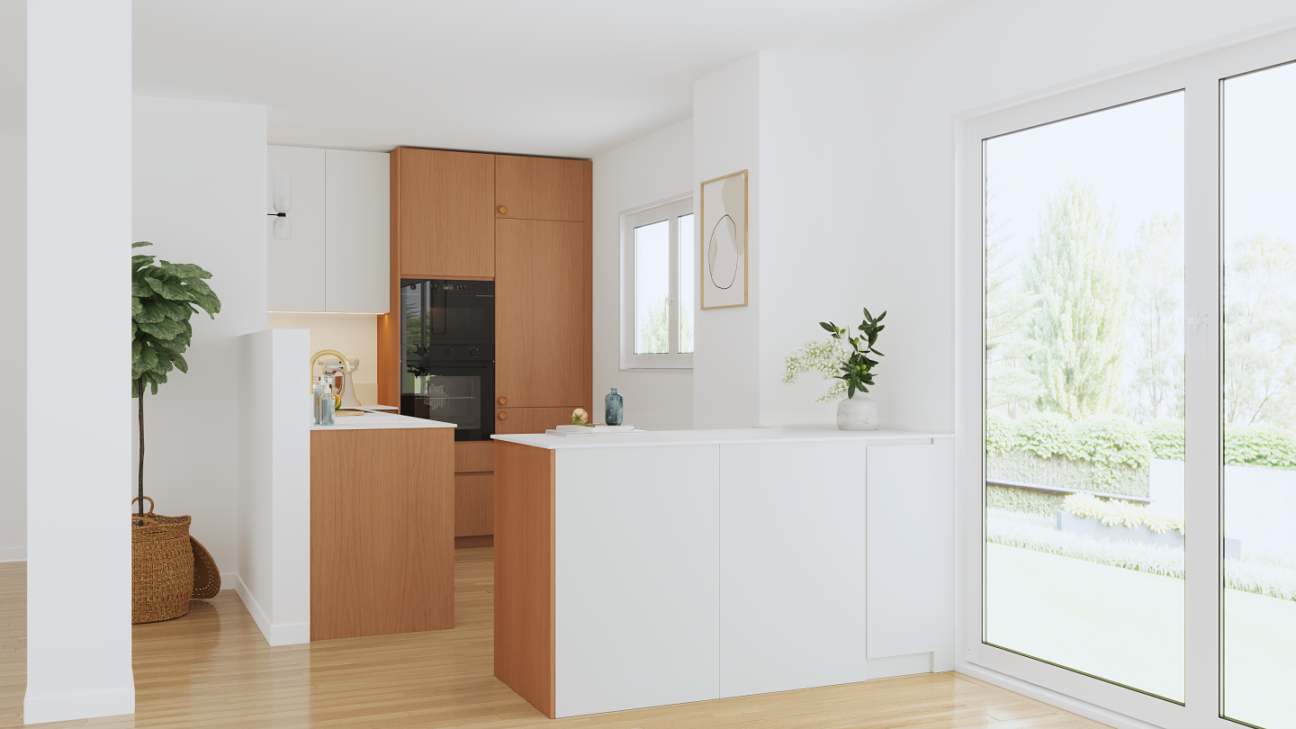 plum living Kitchen White 01 - Blanc pur, Honey oak