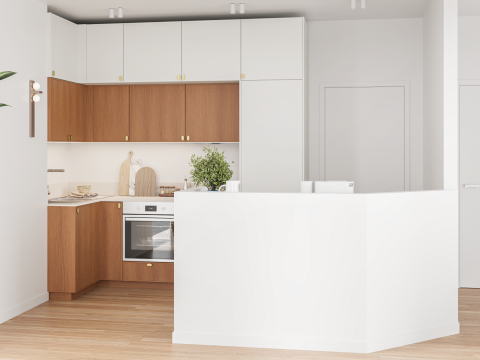 plum living Küche Weiss 01 - Blanc pur, Honig Eiche
