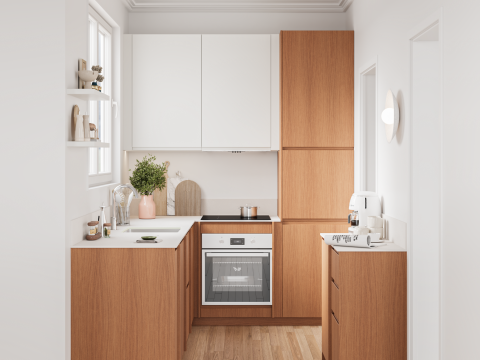 plum living Küche Weiss 01 - Blanc pur, Honig Eiche