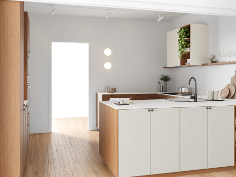 plum living Kitchen Beige 05 - Ivoire, Honey oak