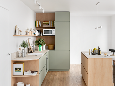 plum living Kitchen Natural Oak, Green 05 - Stone