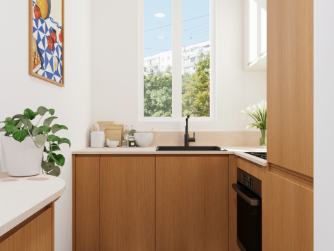 plum living Kitchen Beige 05 - Ivoire, Honey oak