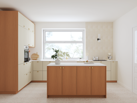 plum living Kitchen Beige 05 - Ivoire, Honey oak