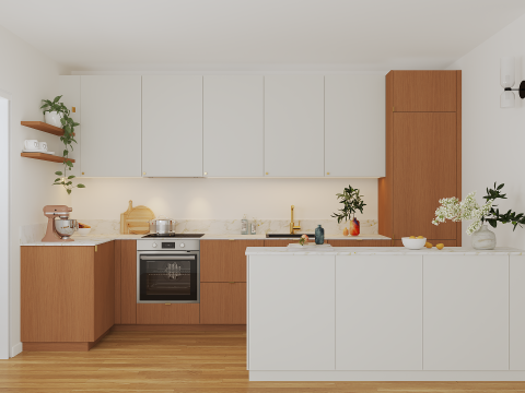 plum living Kitchen White 01 - Blanc pur, Honey oak