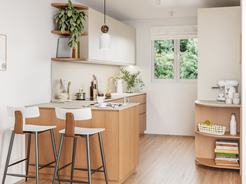 plum living Kitchen Beige 04 - Lin, Honey oak