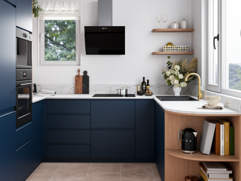 plum living Cuisine Chêne naturel, Bleu nuit