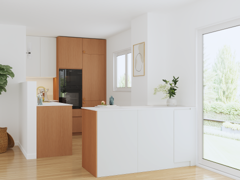 plum living Kitchen White 01 - Blanc pur, Honey oak