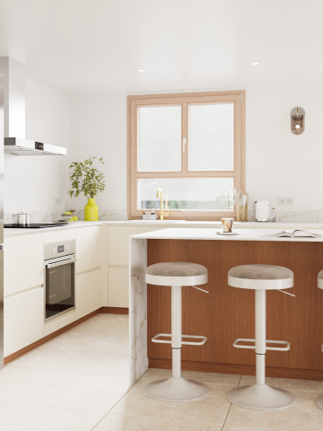 plum living Kitchen Beige 05 - Ivoire, Honey oak