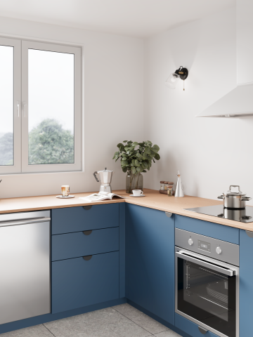 plum living Kitchen Green 05 - Stone, Honey oak
