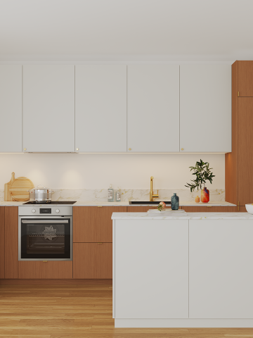 plum living Kitchen White 01 - Blanc pur, Honey oak