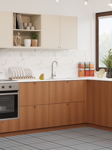 plum living Kitchen Beige 05 - Ivoire, Honey oak
