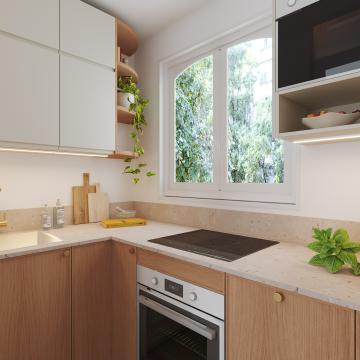 plum living Kitchen Beige 05 - Ivoire, Honey oak