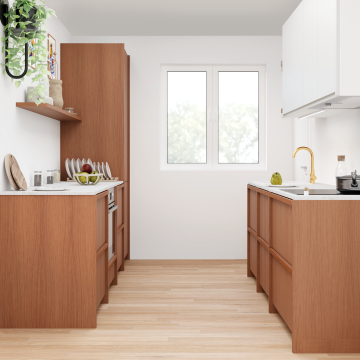 plum living Kitchen White 01 - Blanc pur, Honey oak