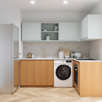 plum living Kitchen Green 01 - Amandier grisé, Honey oak
