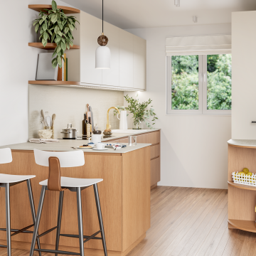 plum living Küche Beige 04 - Lin, Honig Eiche