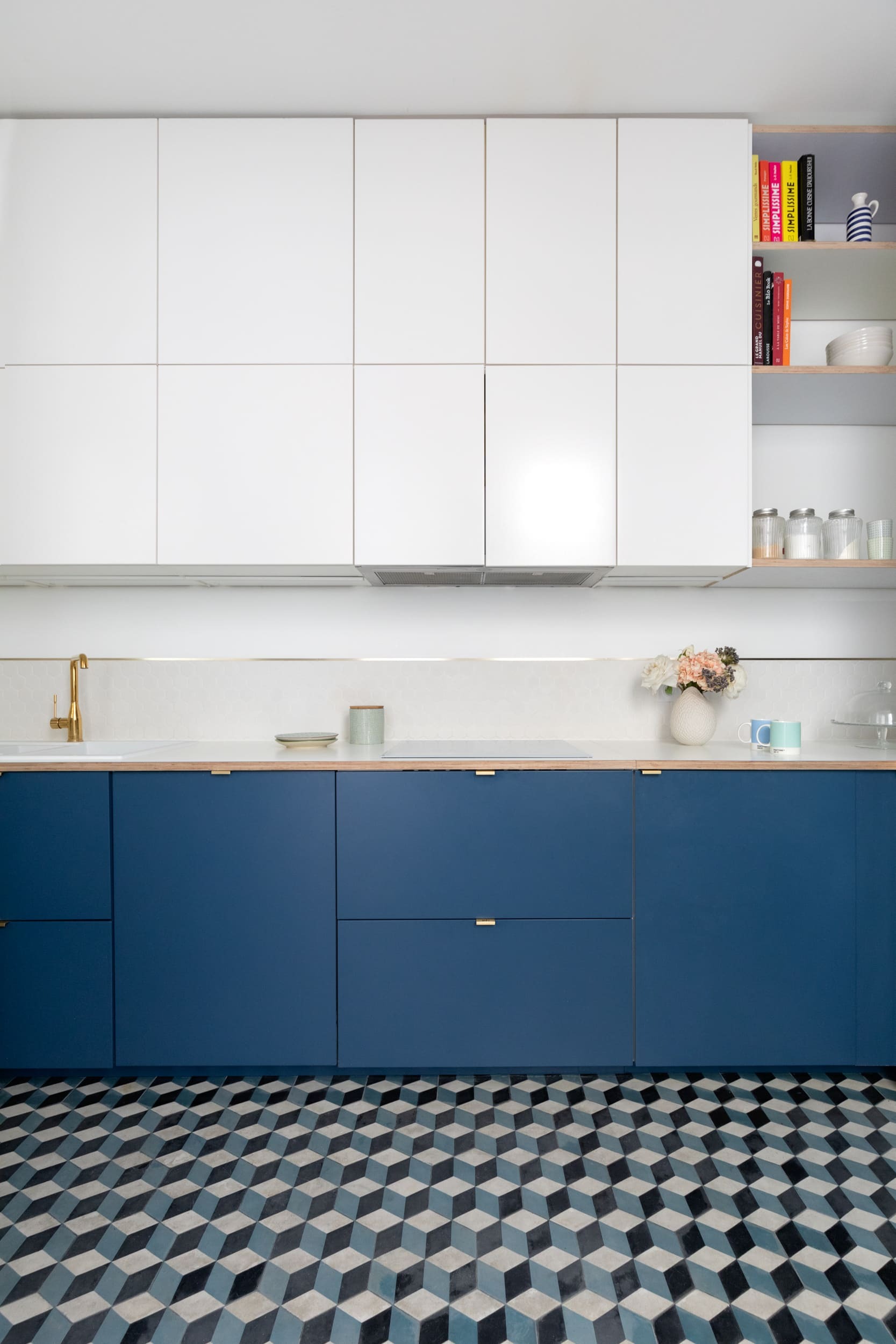 Zweifarbige Küche weiß & Blau 03 - Bleu gris